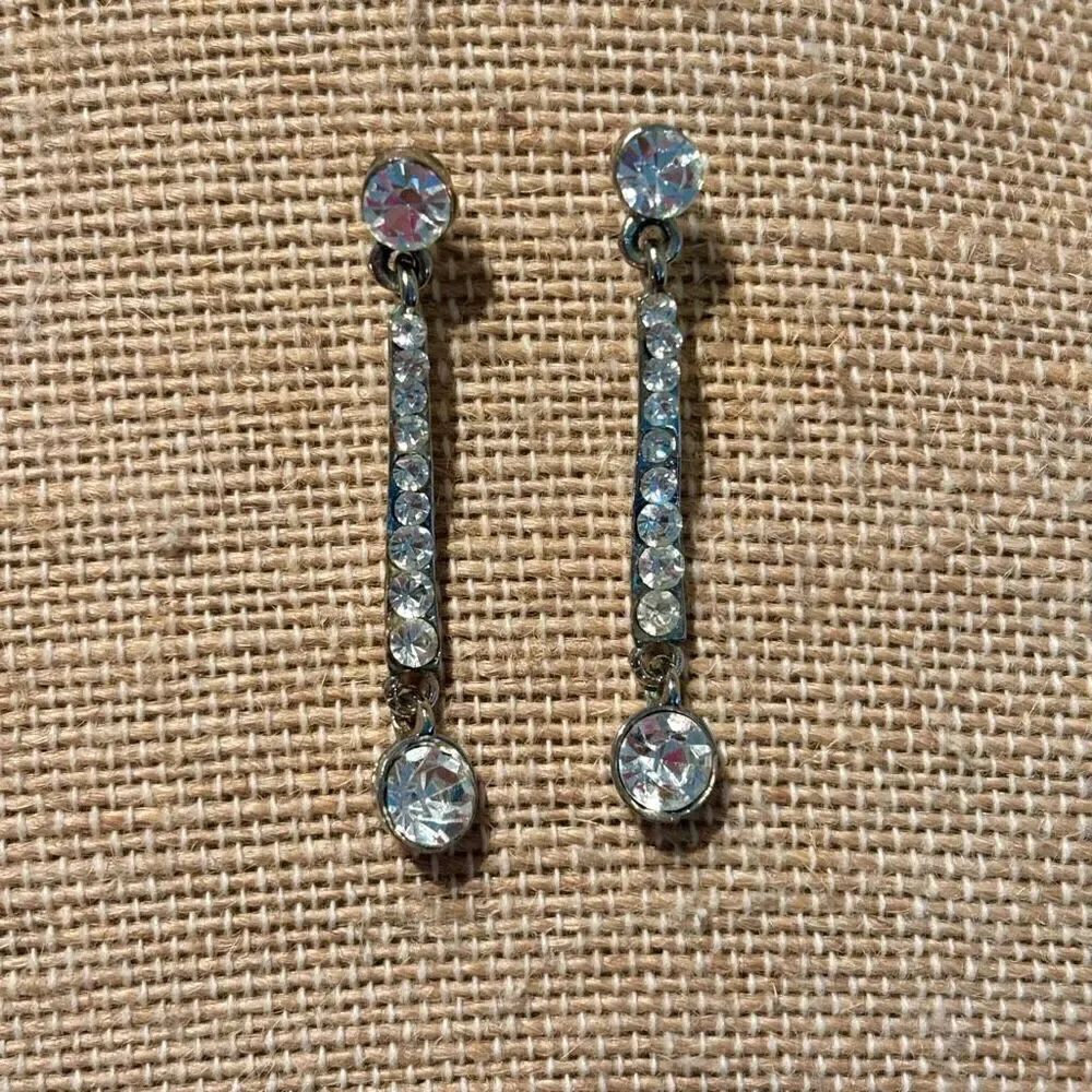 Cubic Zirconia Bar Crystal Pierced Drop Dangle Earrings Silver-tone OS